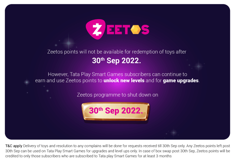 Zeetos programme to discontinue on 30th Sep 2022